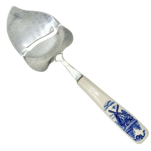 Vintage Stainless Steel Cheese Slicer With White and Blue Windmill Design Handle - Picture 1 of 6